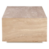 Nile 50" Drum Coffee Table in Travertine Stone