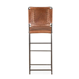 New York 18" Bar Chair in Brown Buffalo Leather and Iron