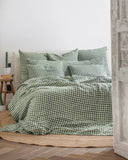 Forest green gingham linen pillowcase