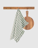 Ruffle trim linen tea towel in Forest green gingham