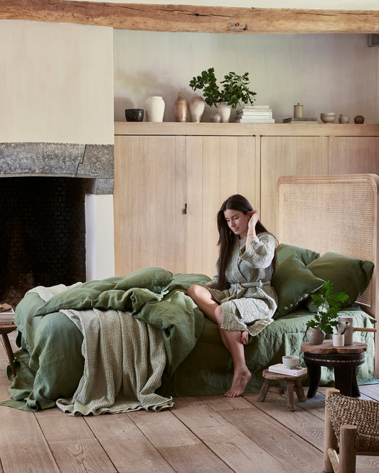 Forest green linen duvet cover