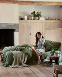 Forest green linen duvet cover