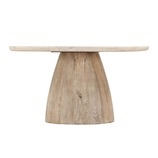 Palm Springs 36" Coffee Table with White Marble and Whitewash Modern Base
