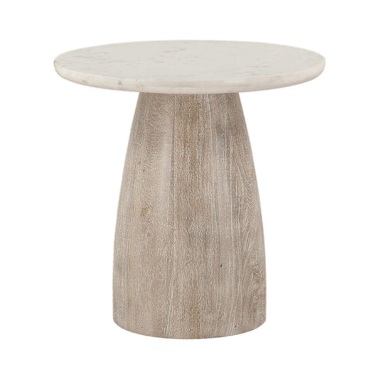 Palm Springs 22" Round Side Table with White Marble and Whitewash Modern Base