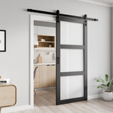 Sonora Series 36 in. x 84 in. Dark Gray MDF Interior Sliding Barn Door with Frosted Glass and Hardware Kit in Matte Black