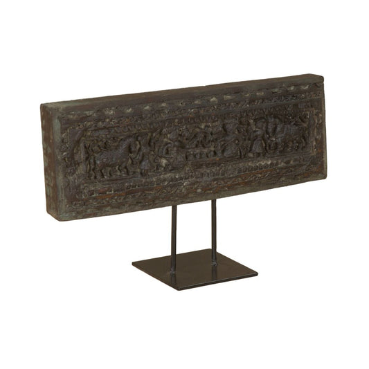 20" Carved Wood Panel on Iron Stand