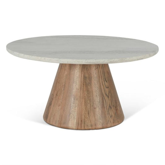 Vista 36" Coffee Table with White Travertine and Light Base