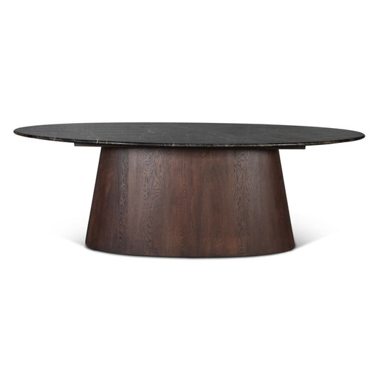 Vista 90" Oval Dining Table in Lava Marble with Dark Base