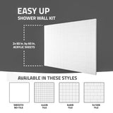 Rampart Series 60 in. W x 60 in. H 2-Piece Glue-Up Acrylic Shower Wall Set in White with 4 in. Square Tile Design