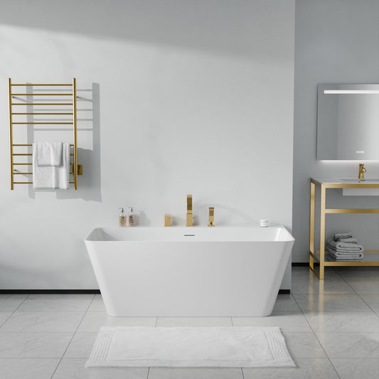 Vault Series 67 in. x 32 in. Flat Bottom Acrylic Freestanding Soaking Bathtub with Center Drain and Faucet