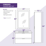 ANZZI Conques 3-Piece Vanity Set (30" W), Wall Mounted, Glossy White Stone Top, Soft-Close Drawers, LED Defogger Mirror & 55" Side Cabinet