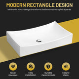 Ruth Series 22 in. Rectangular Ceramic Vessel Sink Basin in Glossy White with Curved Edge for Countertop Bathroom Vanity