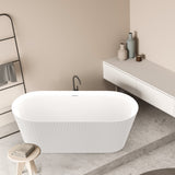 ANZZI Bailey Series 65" L Freestanding Soaker Tub with Deep Relaxation Depth (15"), Built-in Overflow, and Durable Acrylic/Solid Surface Construction, White