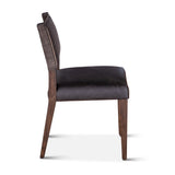 Maya 21" Dining Chair in Black Striped Linen and Black Leather with Dark Legs