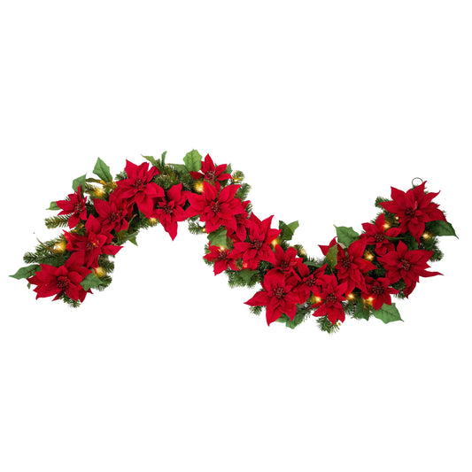 6 Foot Poinsettia Pre-lit Christmas Garland