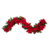 6 Foot Poinsettia Pre-lit Christmas Garland