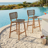 PURPLE LEAF Patio Counter Height Bar Stools Set of 2 Metal Bar Chairs with Back Wicker Woven Stools for Kitchen Island Pool Garden Outdoor Barstools