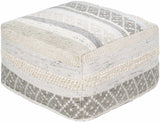 Geyser Woven White Gray Cotton Pouf - Clearance