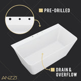 Vault Series 67 in. x 32 in. Flat Bottom Acrylic Freestanding Soaking Bathtub with Center Drain and Faucet