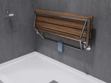 Two Person 35 in. Teak Wood Wall Mounted Folder Shower Seat in Chrome Trim
