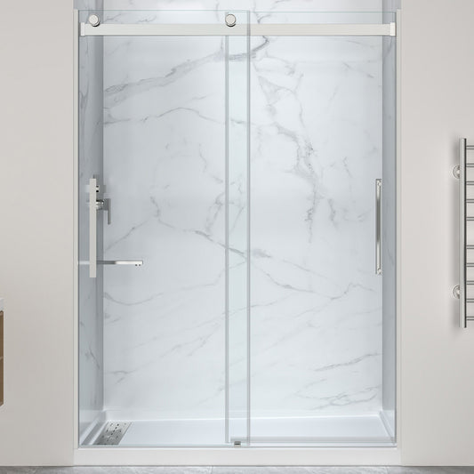 Stellar Series 76 in. x 57-60 in. Frameless Sliding Glass Shower Door with Shower Base Stellar Series - Multiple Finishes