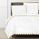 Allena 400TC Cotton Scallop Embroidery Sateen Microcheck Duvet Cover Set
