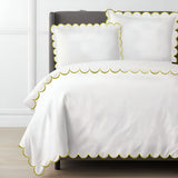 Allena 400TC Cotton Scallop Embroidery Sateen Solid Duvet Cover Set