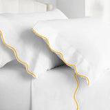 Monogram 400TC Cotton Scallop Embroidery Sateen Solid Sheet Set