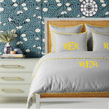 Monogram Light Grey 400TC Cotton Small Scallop Embroidery Duvet Cover Set