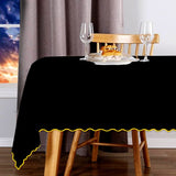 Scallop Embroidery Sateen Cotton Solid Table Cloth - Black
