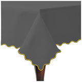 Scallop Embroidery Sateen Cotton Solid Table Cloth - Dark Grey