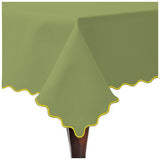 Scallop Embroidery Sateen Cotton Solid Table Cloth - Sage
