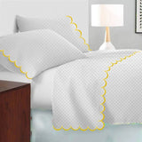 Allena 400TC Cotton Scallop Embroidery Sateen Microcheck Sheet Set