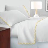 Allena 400TC Cotton Scallop Embroidery Sateen Solid Sheet Set