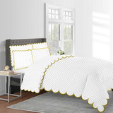 Allena 400TC Cotton Scallop Embroidery Sateen Microcheck Duvet Cover Set