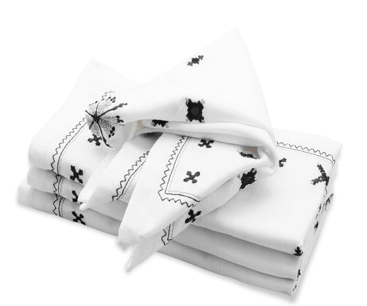 Embroidered Cloth Napkins - Black