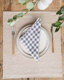 Gray blue gingham linen napkin set of 2