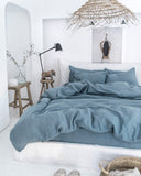 Gray blue linen duvet cover set (3 pcs)