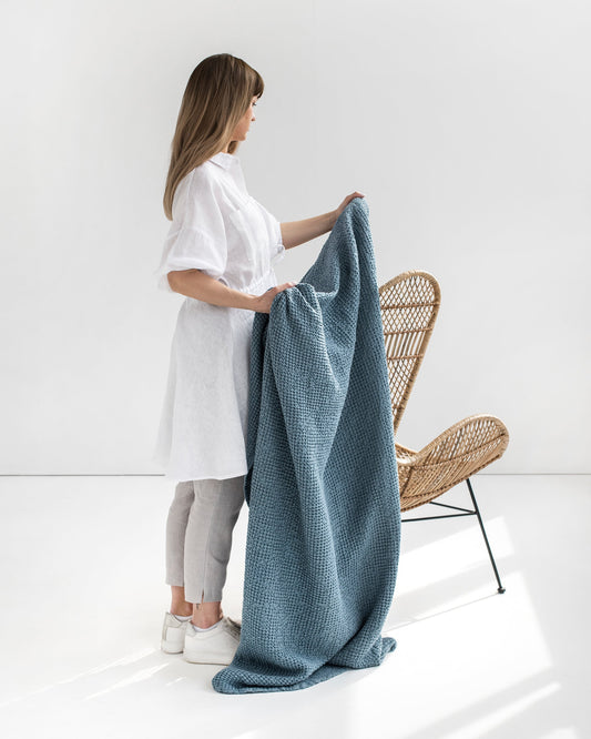 Gray blue waffle throw blanket