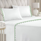 Ashley 400TC Cotton Traingle Embroidery Sateen Solid Sheet Set