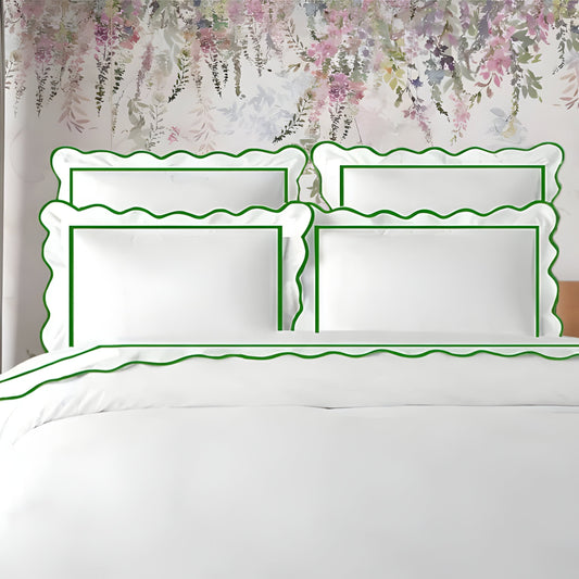 400TC Cotton Scallop Embroidery & Border Sateen Solid Duvet Cover Set