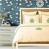 Monogram Ivory 400TC Cotton Small Scallop Embroidery Duvet Cover Set