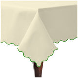 Scallop Embroidery Sateen Cotton Solid Table Cloth - Ivory