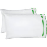 400TC Wavy Embroidery & Border Cotton Sateen Solid Pillowcases (Set Of 2)