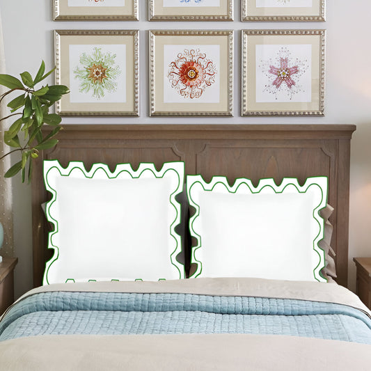 400TC Zig & Zag U Shape Scallop Embroidery Cotton Solid Euro Sham