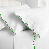 400TC Cotton Scallop Embroidery Sateen Solid Sheet Set