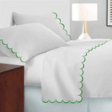 Allena 400TC Cotton Scallop Embroidery Sateen Microcheck Sheet Set