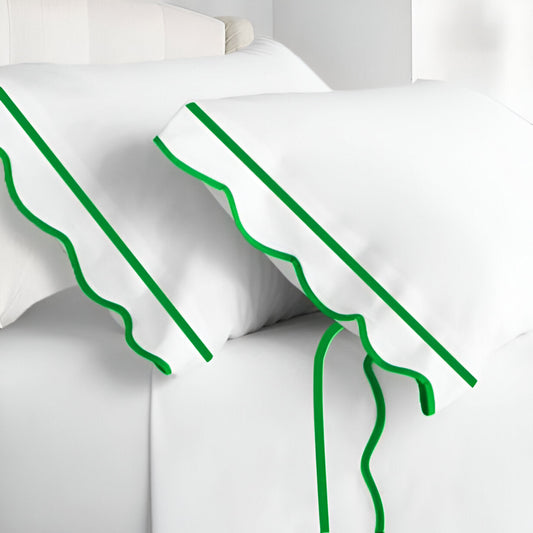 400TC Cotton Scallop Embroidery & Border Sateen Solid Pillowcases (Set Of 2)