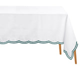 White Cloth Tablecloths - Green Embroidered