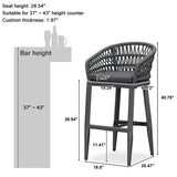PURPLE LEAF Outdoor Bar Stools Counter Stools Rattan Bar Stools Chair with Backrest for Indoor or Outdoor, Kitchen lsland